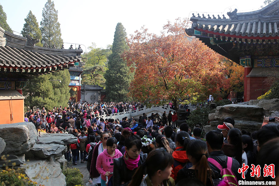 　10月26日，北京香山公園內(nèi)游客摩肩接踵。