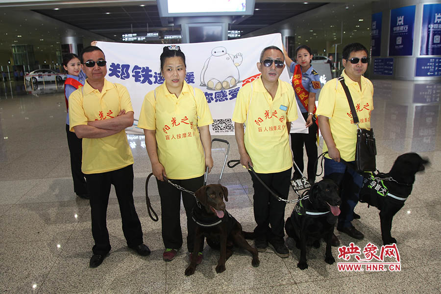 他們此次攜帶的導(dǎo)盲犬名字分別叫A米、戴安娜、凱西，A米是鄭州市第一條導(dǎo)盲犬。