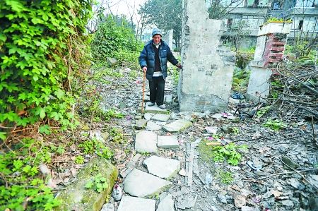 昨日，大渡口區(qū)，徐建高老人走在他鋪成的石子路上。 記者 張路橋 攝