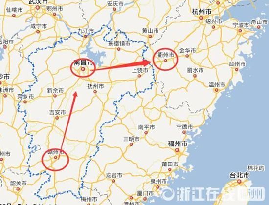 贛州到南昌高速公路400公里左右，南昌到浙江江山高速公路400多公里