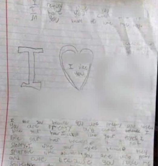 9歲男童給同伴女同學(xué)寫的情書。