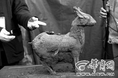 一件似羊似鹿的犧尊華麗亮相，可愛(ài)的造型“萌翻”現(xiàn)場(chǎng)。
