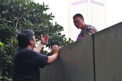 黃主任站在獨木樁上與男子交談了近半小時。