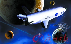 　美國X—37B宇宙飛船在太空中。（合成圖片）